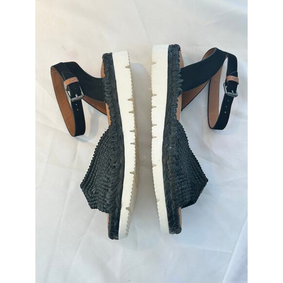 GENTLE SOULS ( by Kenneth Cole )LUCILLE RAFFIA PLATFORM SANDAL BLACK Size 7.5 - Picture 4 of 7